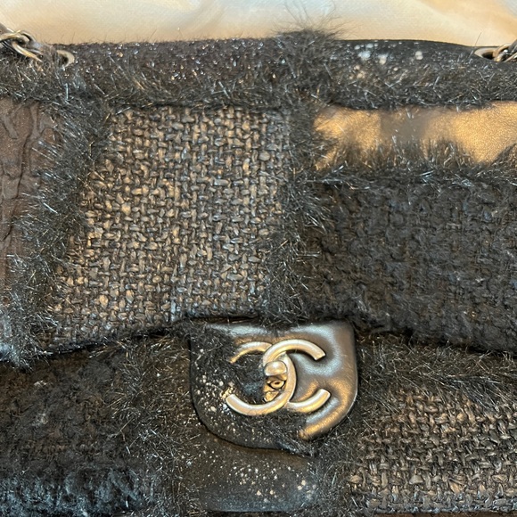 Chanel Vintage Black Patchwork Tweed Leather Classic Flap Shoulder Bag - Picture 2 of 10